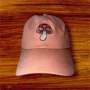 Pink Cap with Rhinestone Mushroom Design